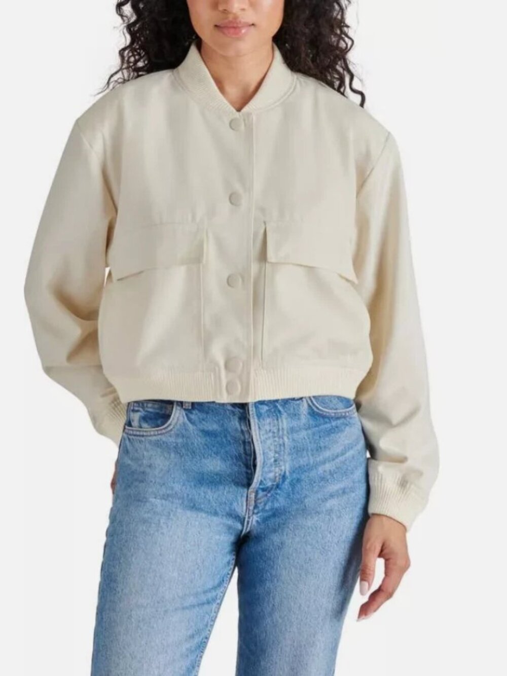 Steve Madden Bone Crop Bomber Oversized Front Flap Pockets Relaxed Fit Y2K S